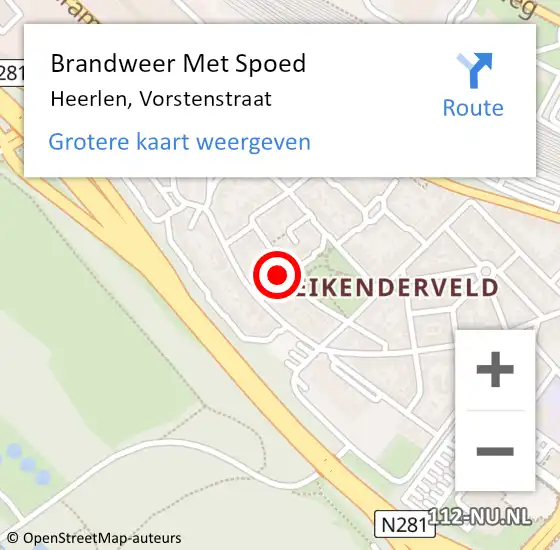 Locatie op kaart van de 112 melding: Brandweer Met Spoed Naar Heerlen, Vorstenstraat op 3 mei 2022 11:38