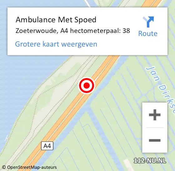 Locatie op kaart van de 112 melding: Ambulance Met Spoed Naar Zoeterwoude, A4 hectometerpaal: 38 op 3 mei 2022 12:02