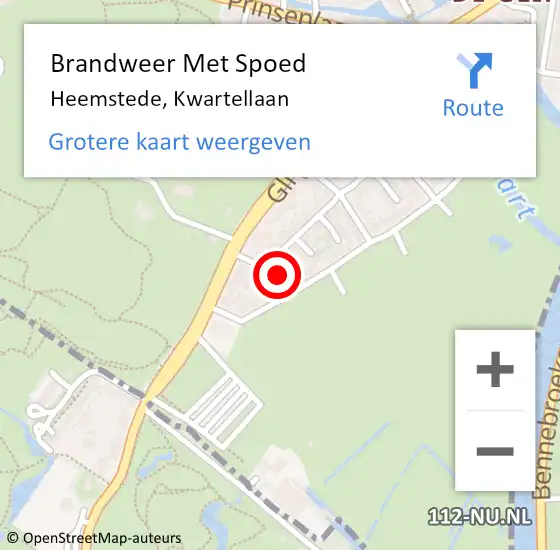 Locatie op kaart van de 112 melding: Brandweer Met Spoed Naar Heemstede, Kwartellaan op 3 mei 2022 12:22