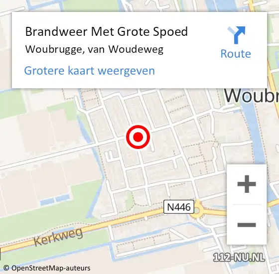 Locatie op kaart van de 112 melding: Brandweer Met Grote Spoed Naar Woubrugge, van Woudeweg op 3 mei 2022 12:45