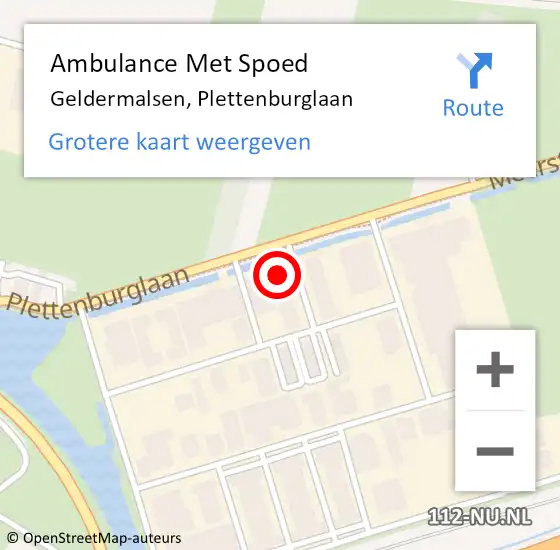 Locatie op kaart van de 112 melding: Ambulance Met Spoed Naar Geldermalsen, Plettenburglaan op 3 mei 2022 12:50