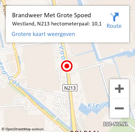 Locatie op kaart van de 112 melding: Brandweer Met Grote Spoed Naar Westland, N213 hectometerpaal: 10,1 op 3 mei 2022 12:56