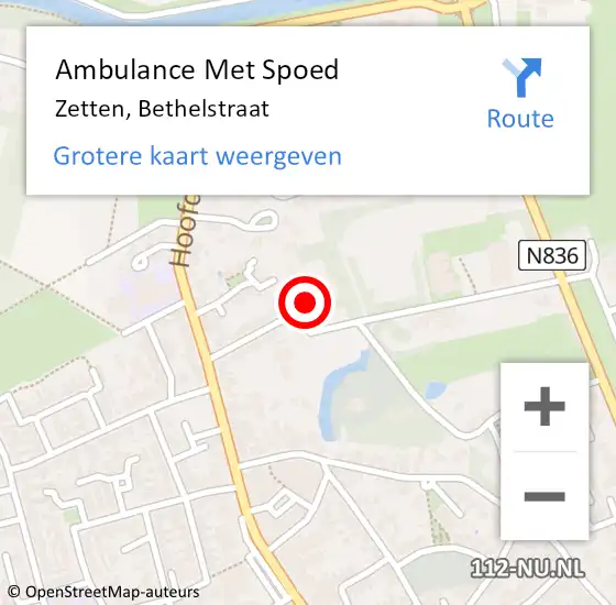 Locatie op kaart van de 112 melding: Ambulance Met Spoed Naar Zetten, Bethelstraat op 3 mei 2022 12:58