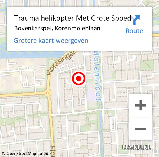 Locatie op kaart van de 112 melding: Trauma helikopter Met Grote Spoed Naar Bovenkarspel, Korenmolenlaan op 3 mei 2022 12:59