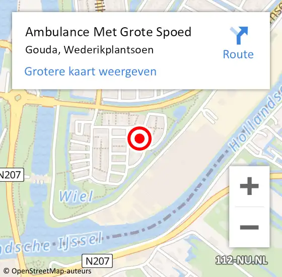 Locatie op kaart van de 112 melding: Ambulance Met Grote Spoed Naar Gouda, Wederikplantsoen op 3 mei 2022 13:33