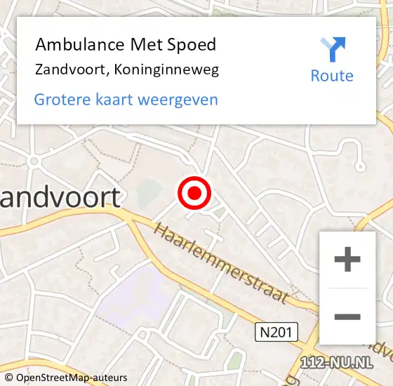 Locatie op kaart van de 112 melding: Ambulance Met Spoed Naar Zandvoort, Koninginneweg op 3 mei 2022 13:39