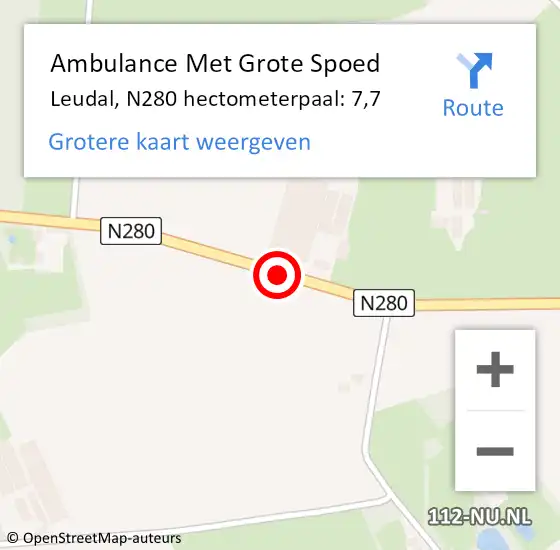 Locatie op kaart van de 112 melding: Ambulance Met Grote Spoed Naar Leudal, N280 hectometerpaal: 7,7 op 3 mei 2022 13:46