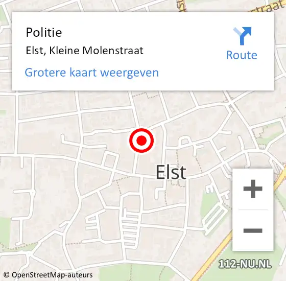 Locatie op kaart van de 112 melding: Politie Elst, Kleine Molenstraat op 3 mei 2022 13:49