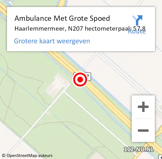 Locatie op kaart van de 112 melding: Ambulance Met Grote Spoed Naar Haarlemmermeer, N207 hectometerpaal: 57,8 op 3 mei 2022 14:02