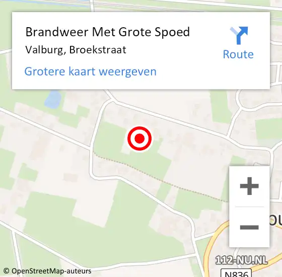 Locatie op kaart van de 112 melding: Brandweer Met Grote Spoed Naar Valburg, Broekstraat op 3 mei 2022 14:42