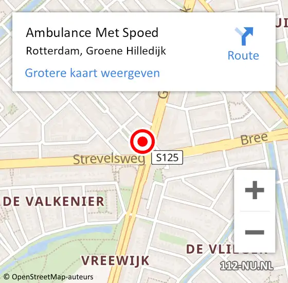 Locatie op kaart van de 112 melding: Ambulance Met Spoed Naar Rotterdam, Groene Hilledijk op 3 mei 2022 14:43