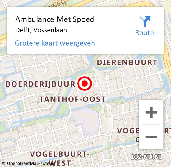 Locatie op kaart van de 112 melding: Ambulance Met Spoed Naar Delft, Vossenlaan op 3 mei 2022 15:01