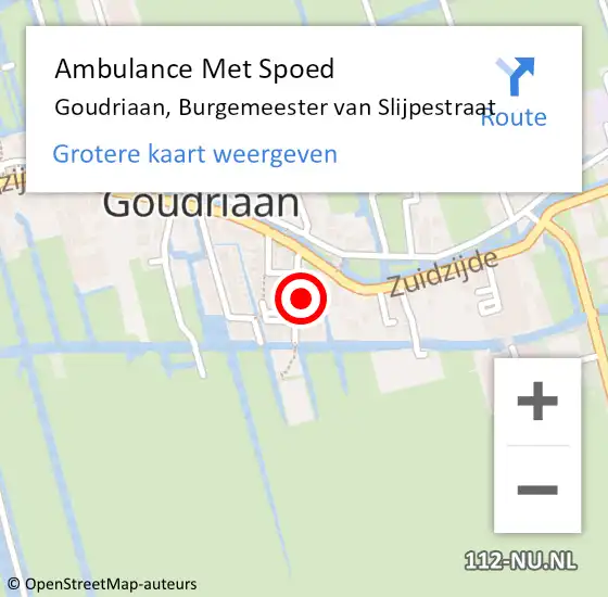 Locatie op kaart van de 112 melding: Ambulance Met Spoed Naar Goudriaan, Burgemeester van Slijpestraat op 3 mei 2022 15:29