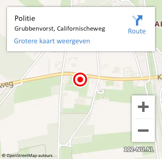 Locatie op kaart van de 112 melding: Politie Grubbenvorst, Californischeweg op 3 mei 2022 15:41