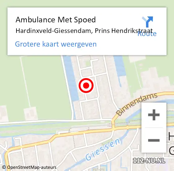 Locatie op kaart van de 112 melding: Ambulance Met Spoed Naar Hardinxveld-Giessendam, Prins Hendrikstraat op 3 mei 2022 15:48