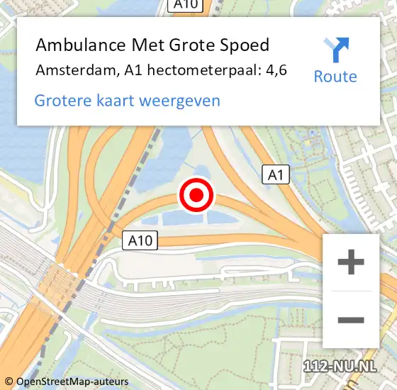 Locatie op kaart van de 112 melding: Ambulance Met Grote Spoed Naar Amsterdam, A1 hectometerpaal: 4,6 op 3 mei 2022 15:58