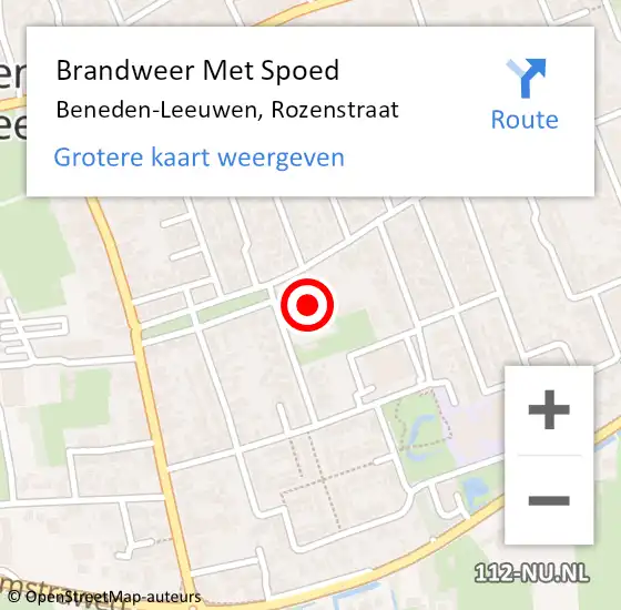 Locatie op kaart van de 112 melding: Brandweer Met Spoed Naar Beneden-Leeuwen, Rozenstraat op 3 mei 2022 16:01