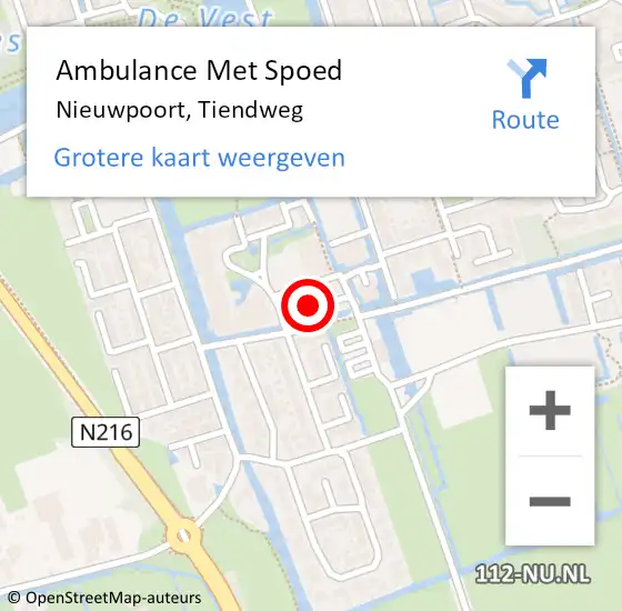 Locatie op kaart van de 112 melding: Ambulance Met Spoed Naar Nieuwpoort, Tiendweg op 3 mei 2022 16:11