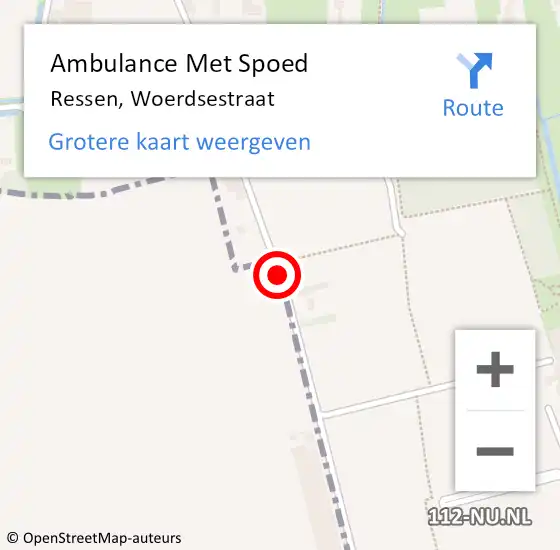 Locatie op kaart van de 112 melding: Ambulance Met Spoed Naar Ressen, Woerdsestraat op 3 mei 2022 16:37