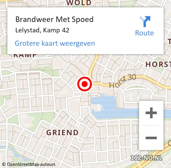 Locatie op kaart van de 112 melding: Brandweer Met Spoed Naar Lelystad, Kamp 42 op 3 mei 2022 16:43