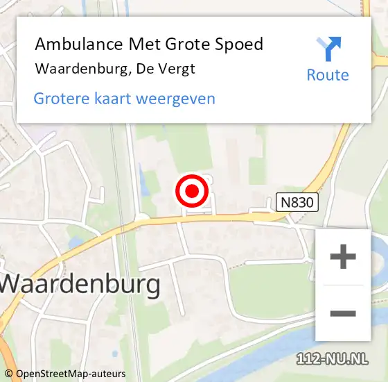 Locatie op kaart van de 112 melding: Ambulance Met Grote Spoed Naar Waardenburg, De Vergt op 3 mei 2022 17:06