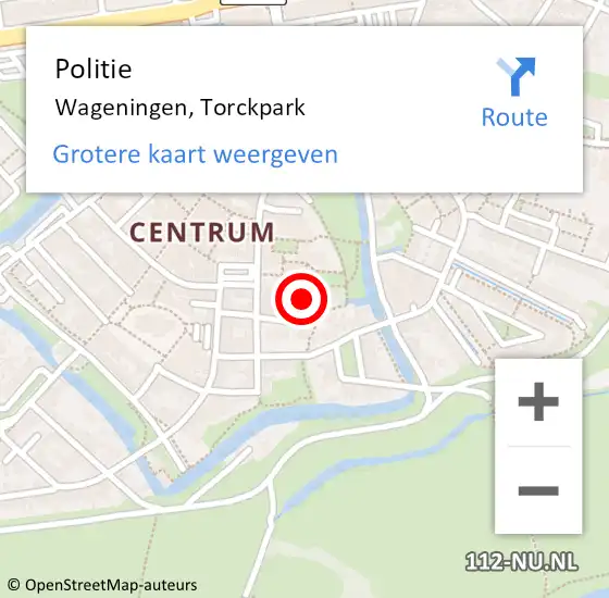 Locatie op kaart van de 112 melding: Politie Wageningen, Torckpark op 3 mei 2022 17:20