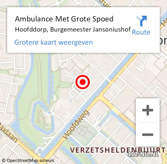 Locatie op kaart van de 112 melding: Ambulance Met Grote Spoed Naar Hoofddorp, Burgemeester Jansoniushof op 3 mei 2022 17:26