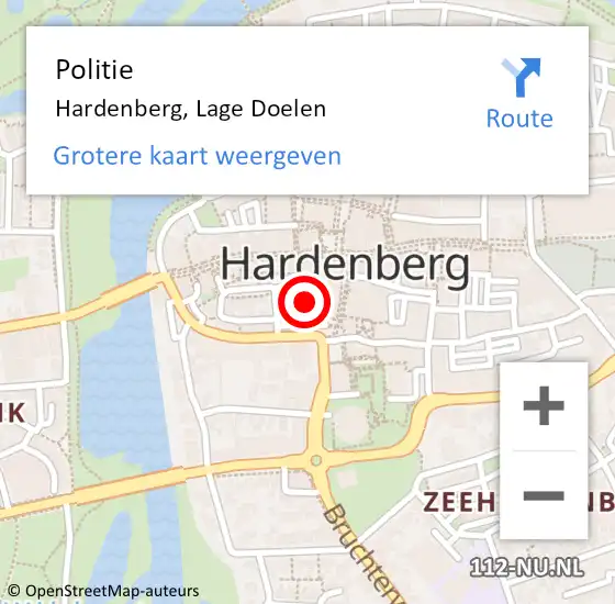 Locatie op kaart van de 112 melding: Politie Hardenberg, Lage Doelen op 3 mei 2022 17:33