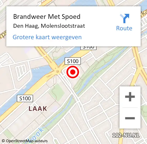 Locatie op kaart van de 112 melding: Brandweer Met Spoed Naar Den Haag, Molenslootstraat op 3 mei 2022 17:43