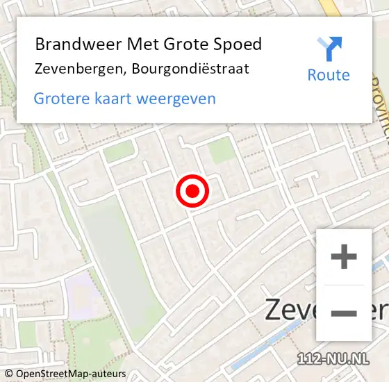 Locatie op kaart van de 112 melding: Brandweer Met Grote Spoed Naar Zevenbergen, Bourgondiëstraat op 3 mei 2022 17:58