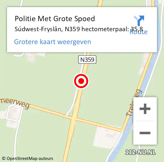 Locatie op kaart van de 112 melding: Politie Met Grote Spoed Naar Súdwest-Fryslân, N359 hectometerpaal: 35,8 op 3 mei 2022 18:20