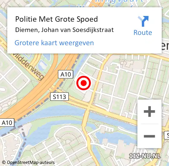 Locatie op kaart van de 112 melding: Politie Met Grote Spoed Naar Diemen, Johan van Soesdijkstraat op 3 mei 2022 18:31