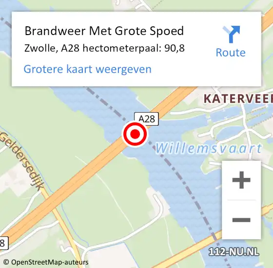 Locatie op kaart van de 112 melding: Brandweer Met Grote Spoed Naar Zwolle, A28 hectometerpaal: 90,8 op 3 mei 2022 18:46