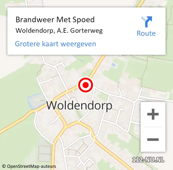 Locatie op kaart van de 112 melding: Brandweer Met Spoed Naar Woldendorp, A.E. Gorterweg op 3 mei 2022 18:58