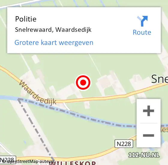 Locatie op kaart van de 112 melding: Politie Snelrewaard, Waardsedijk op 3 mei 2022 19:31