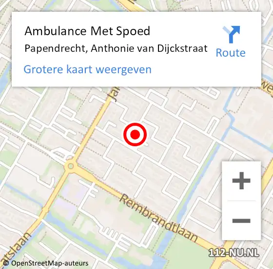 Locatie op kaart van de 112 melding: Ambulance Met Spoed Naar Papendrecht, Anthonie van Dijckstraat op 3 mei 2022 19:31