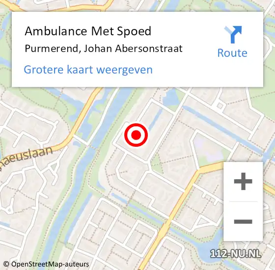 Locatie op kaart van de 112 melding: Ambulance Met Spoed Naar Purmerend, Johan Abersonstraat op 3 mei 2022 19:45