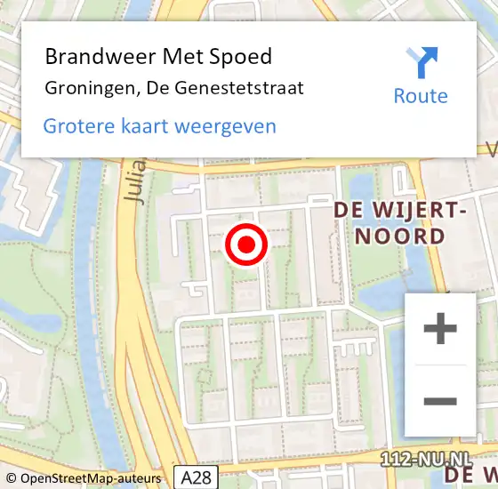 Locatie op kaart van de 112 melding: Brandweer Met Spoed Naar Groningen, De Genestetstraat op 3 mei 2022 20:04