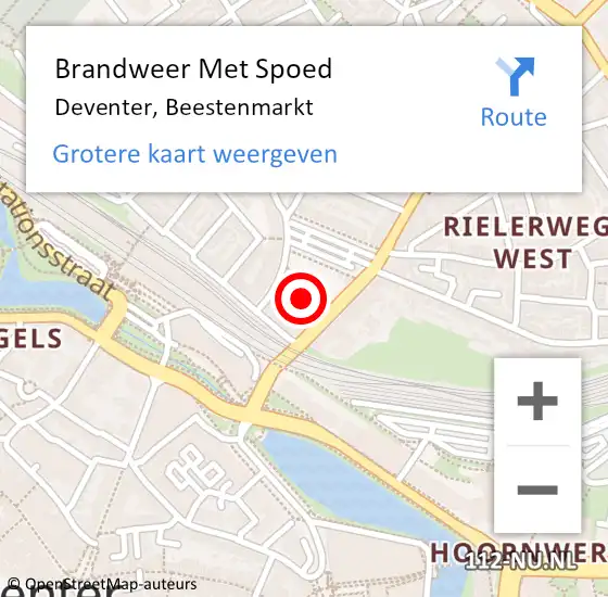 Locatie op kaart van de 112 melding: Brandweer Met Spoed Naar Deventer, Beestenmarkt op 3 mei 2022 20:10