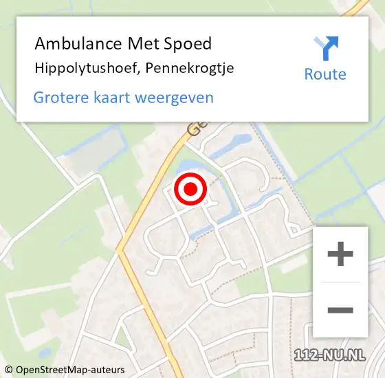 Locatie op kaart van de 112 melding: Ambulance Met Spoed Naar Hippolytushoef, Pennekrogtje op 3 mei 2022 20:23