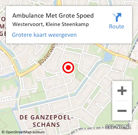 Locatie op kaart van de 112 melding: Ambulance Met Grote Spoed Naar Westervoort, Kleine Steenkamp op 3 mei 2022 20:37