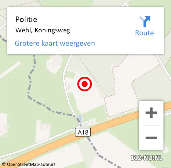 Locatie op kaart van de 112 melding: Politie Wehl, Koningsweg op 3 mei 2022 20:42