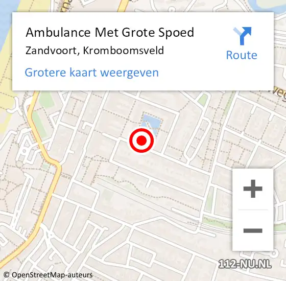 Locatie op kaart van de 112 melding: Ambulance Met Grote Spoed Naar Zandvoort, Kromboomsveld op 3 mei 2022 20:43