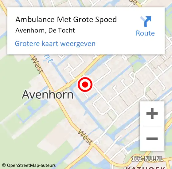 Locatie op kaart van de 112 melding: Ambulance Met Grote Spoed Naar Avenhorn, De Tocht op 3 mei 2022 20:59