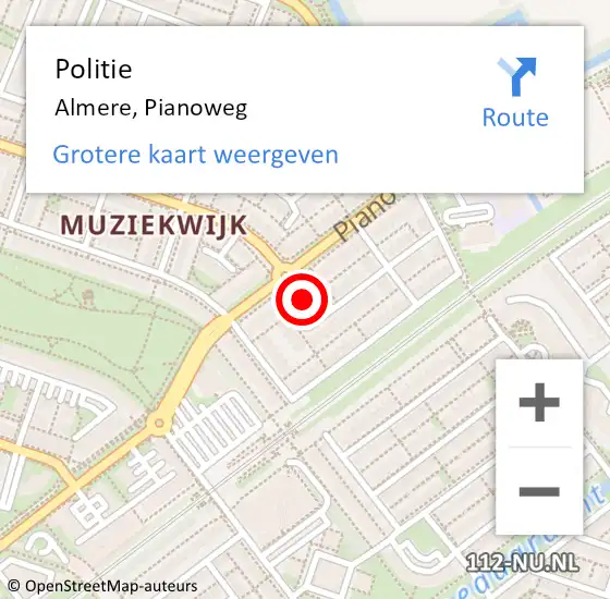 Locatie op kaart van de 112 melding: Politie Almere, Pianoweg op 3 mei 2022 21:14