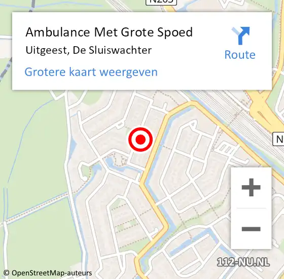 Locatie op kaart van de 112 melding: Ambulance Met Grote Spoed Naar Uitgeest, De Sluiswachter op 3 mei 2022 22:06