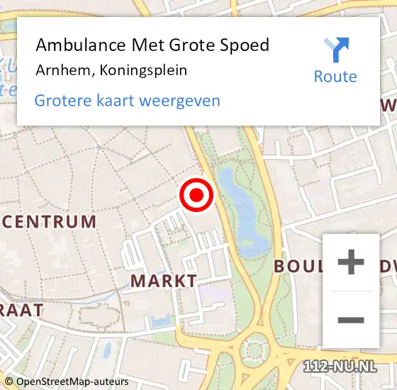 Locatie op kaart van de 112 melding: Ambulance Met Grote Spoed Naar Arnhem, Koningsplein op 3 mei 2022 22:19