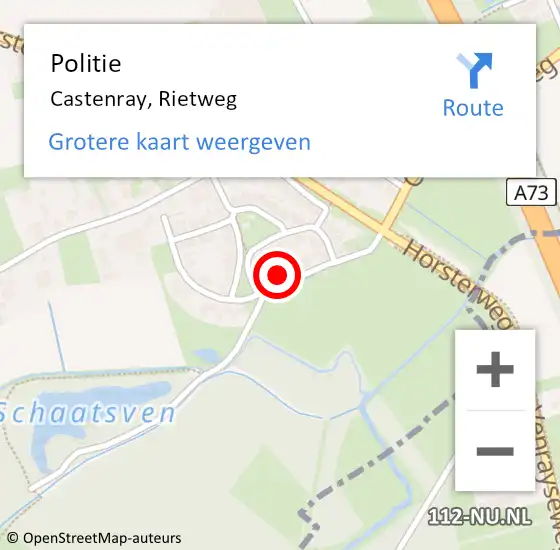 Locatie op kaart van de 112 melding: Politie Castenray, Rietweg op 3 mei 2022 22:22