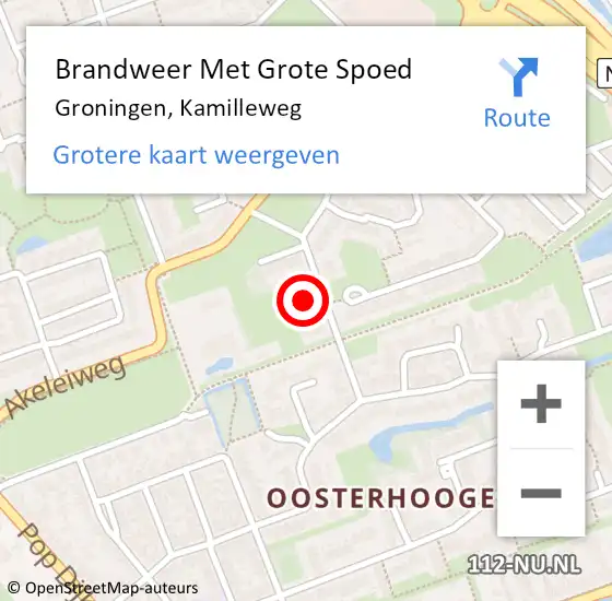 Locatie op kaart van de 112 melding: Brandweer Met Grote Spoed Naar Groningen, Kamilleweg op 16 juli 2014 11:57