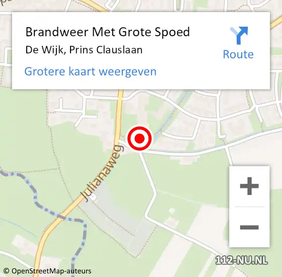 Locatie op kaart van de 112 melding: Brandweer Met Grote Spoed Naar De Wijk, Prins Clauslaan op 3 mei 2022 22:50